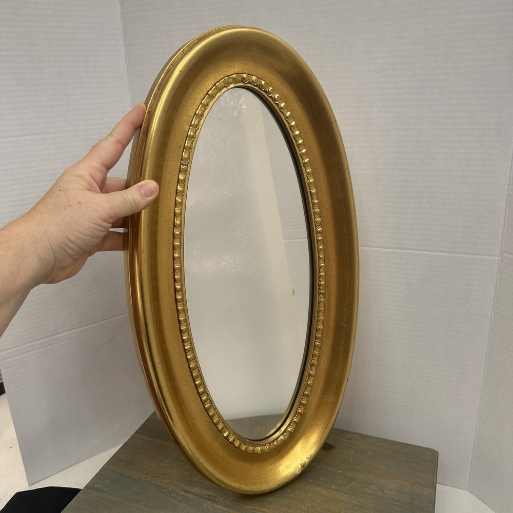 Gold Oval Wall Mirror 19.5" Ornate Frame Traditional Entryway Hollywood Regency